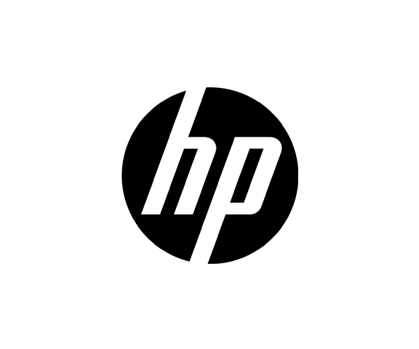 Hp logo on a white background.